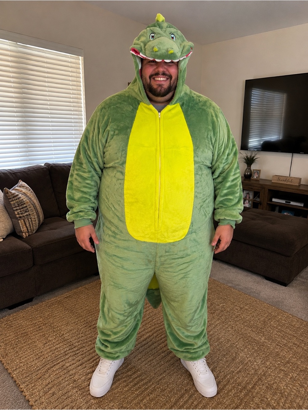 Green Plush Dinosaur Onesie with Hood - Unbranded